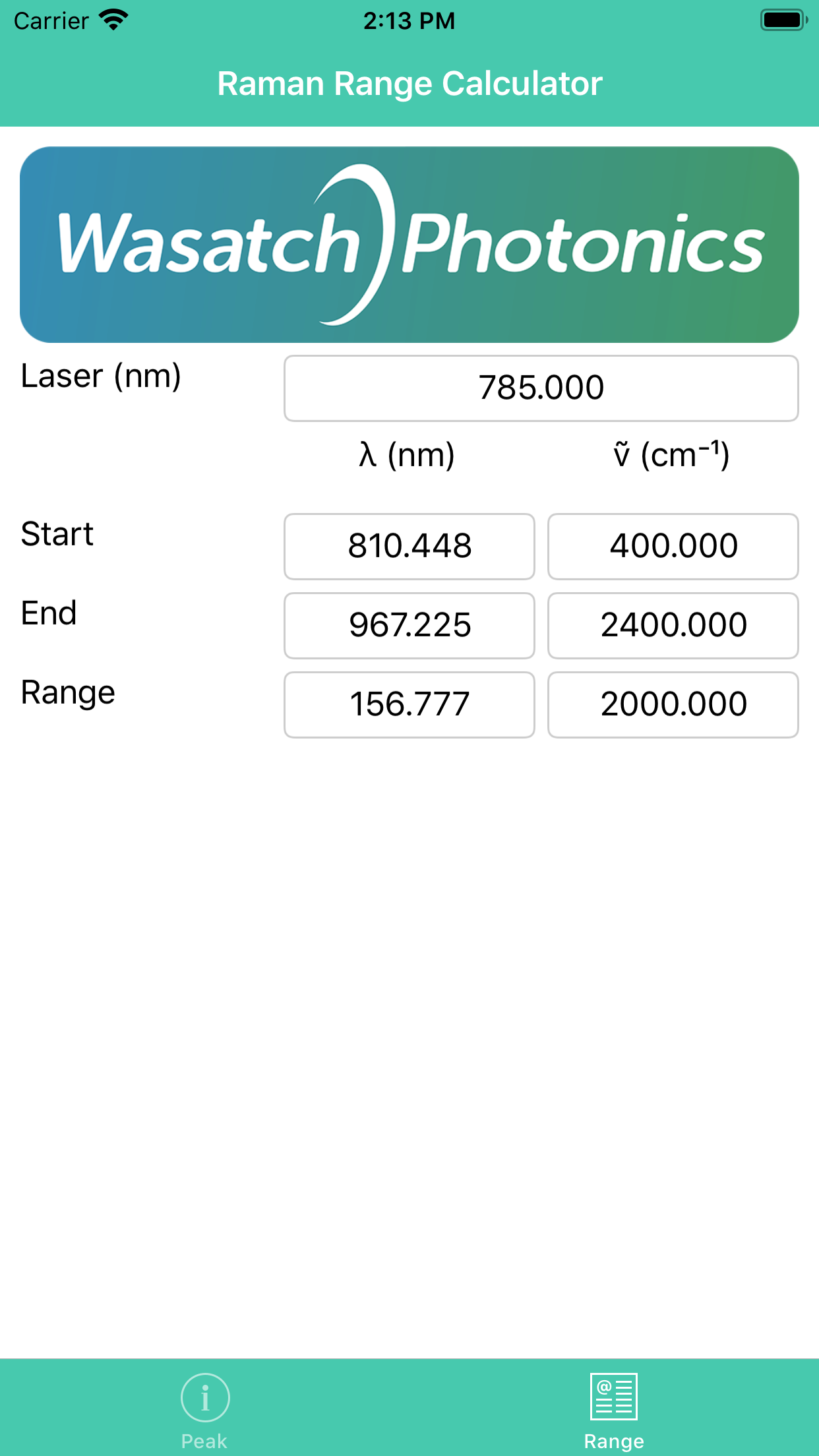 Raman shift calculator app for iPhone